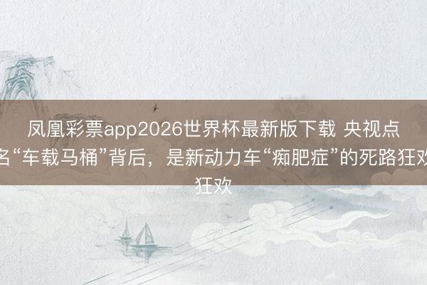 凤凰彩票app2026世界杯最新版下载 央视点名“车载马桶”背后，是新动力车“痴肥症”的死路狂欢
