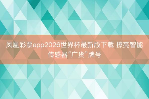 凤凰彩票app2026世界杯最新版下载 擦亮智能传感器“广货”牌号