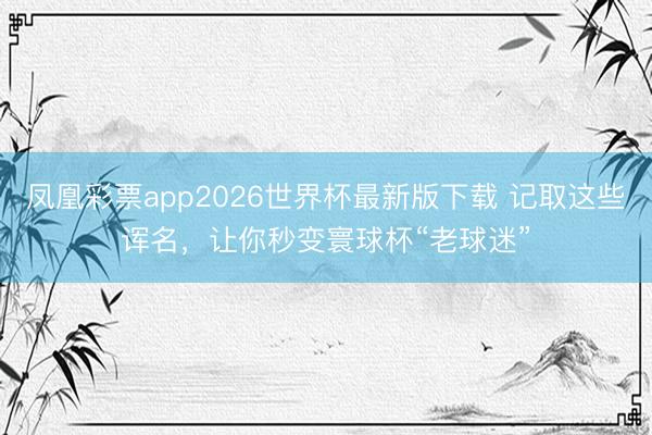 凤凰彩票app2026世界杯最新版下载 记取这些诨名，让你秒变寰球杯“老球迷”