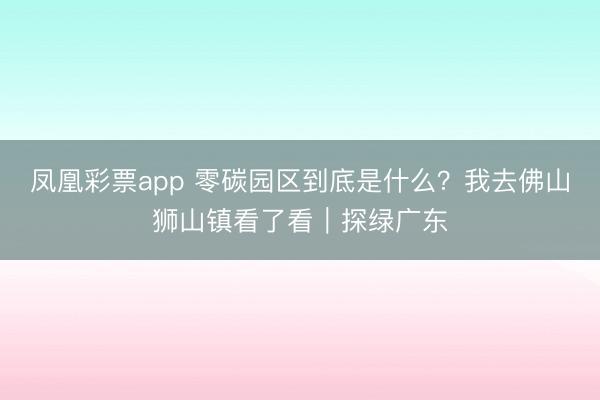 凤凰彩票app 零碳园区到底是什么？我去佛山狮山镇看了看｜探绿广东
